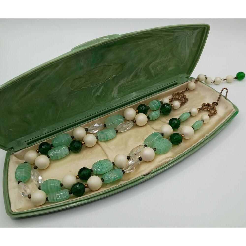 Vintage 1950s Two-Strand Art Glass Necklace with Braun-Crystal Presentation Case - Picture 5 of 9